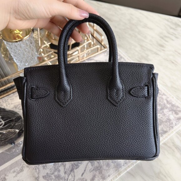 Black genuine leather women's handbag | Silver Hardware SHW | Available 2 Sizes - Picture 2 of 8